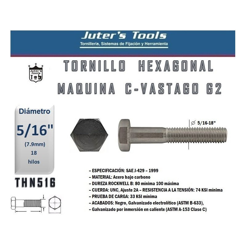 P. Hex G2 Unc 5/16x18x3 - Materiales de Construcción Jurmaq Molina