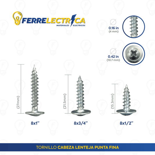 Torn Pb Con Lenteja Zincado 8x1" 100 Un - Materiales de Construcción Jurmaq Molina