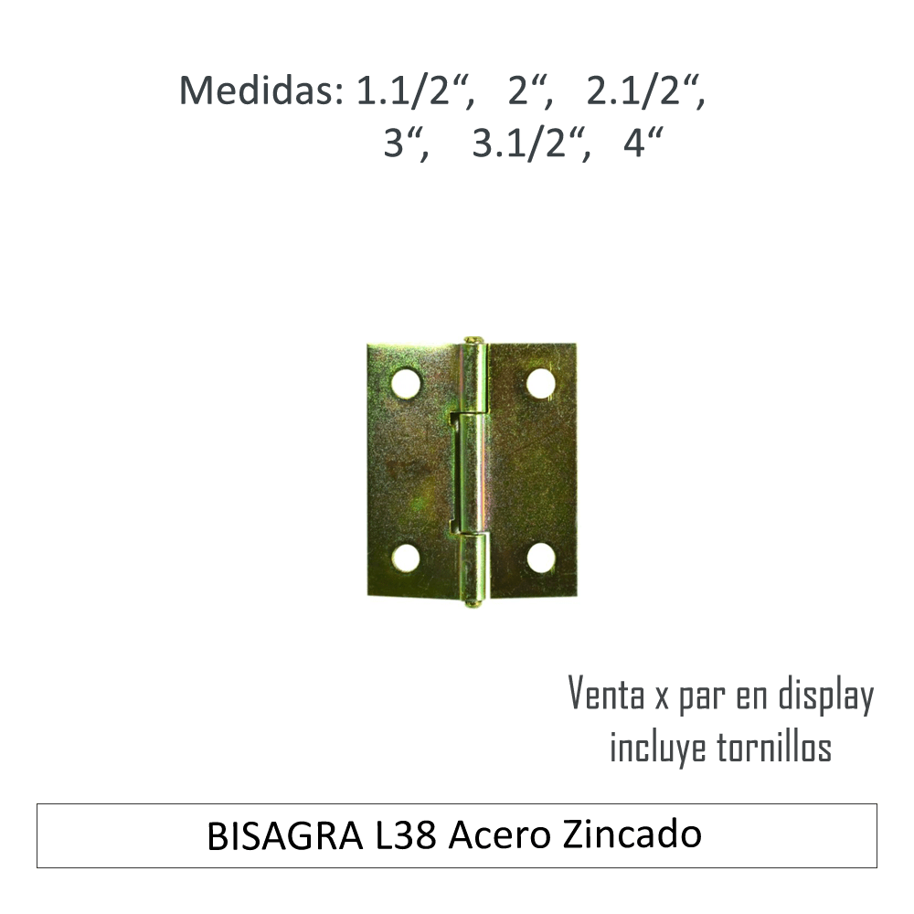 Bisagra L38 4" A. Zincado Con T Dp 2 U - Materiales de Construcción Jurmaq Molina