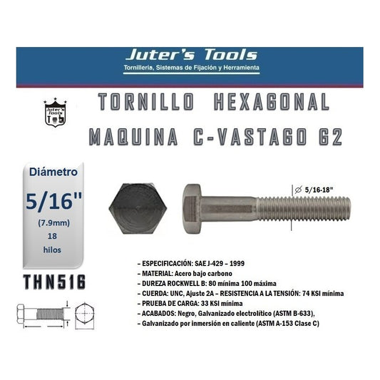 P. Hex G2 Unc 5/16x18x3 - Materiales de Construcción Jurmaq Molina